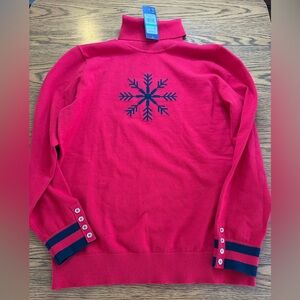 Tommy Hilfiger Women's Red Snowflake Sweater, Size L NWT, Cotton Blend